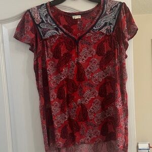 Chic Red Paisley Women's Blouse with flutter sleeves